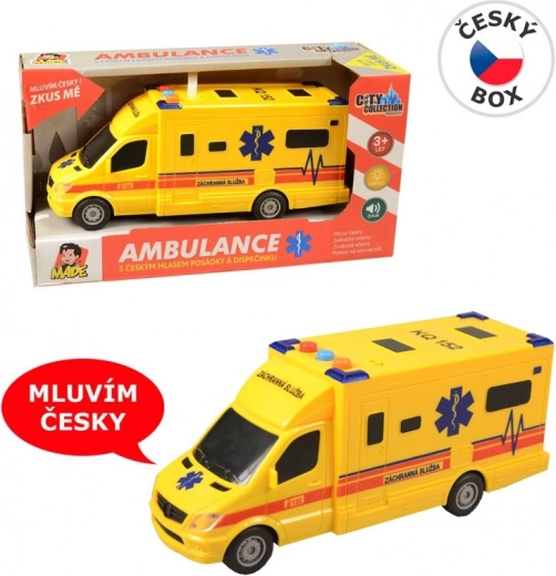 Ambulance met vliegwiel met licht en geluid, 19 cm