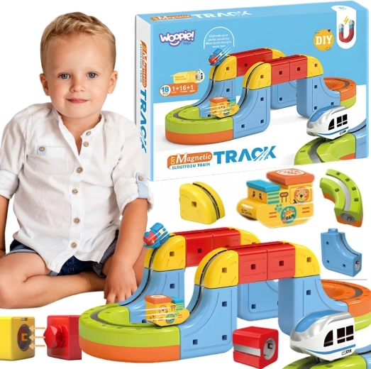 Woopie magnetische antizwaartekrachtrails met treintje en blokken, 18 delen