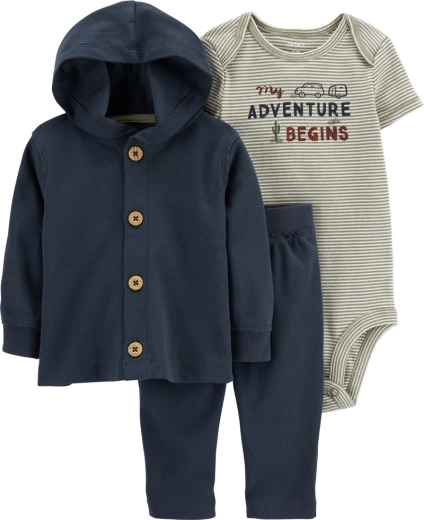 Carter's driedelige babyset Navy Adventure – romper met korte mouwen, vest en joggingbroek