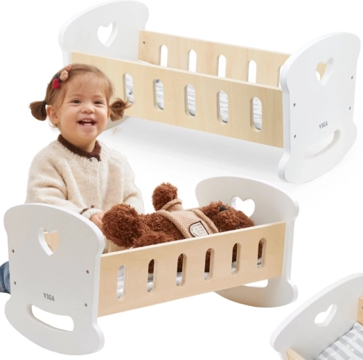 Houten poppenwieg met hartje Viga