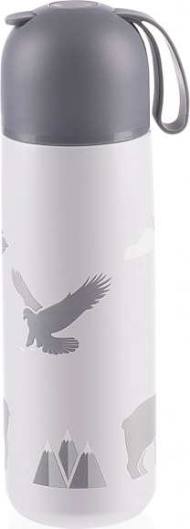 Thermosfles met vacuümisolatie en siliconen handgreep, 400 ml, mountains