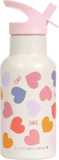 A Little Lovely Company roestvrijstalen drinkfles met rietje en hartjes, 350 ml