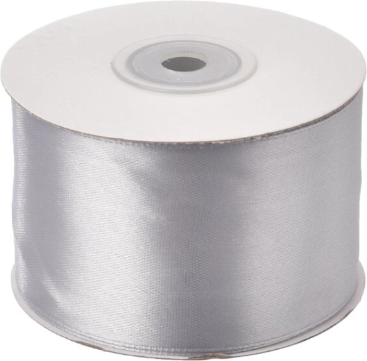 Zilverkleurig satijnen lint 50 mm, 25 m