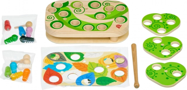 Lucy & Leo het vangen van rupsen – houten magnetisch motorisch spel