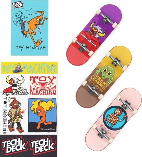 Drie Toy Machine-fingerboards in de verpakking