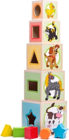 Houten stapelbekers met vormen – toren met sorteerder