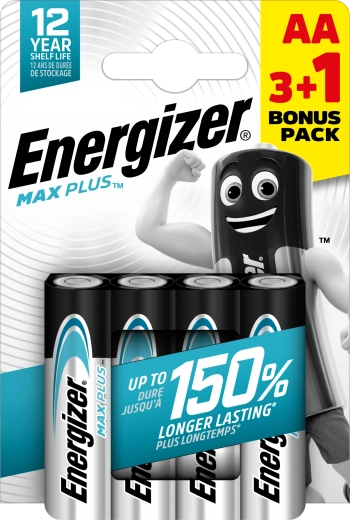 Energizer Max Plus AA alkaline batterijen 3+1 gratis, 4 stuks