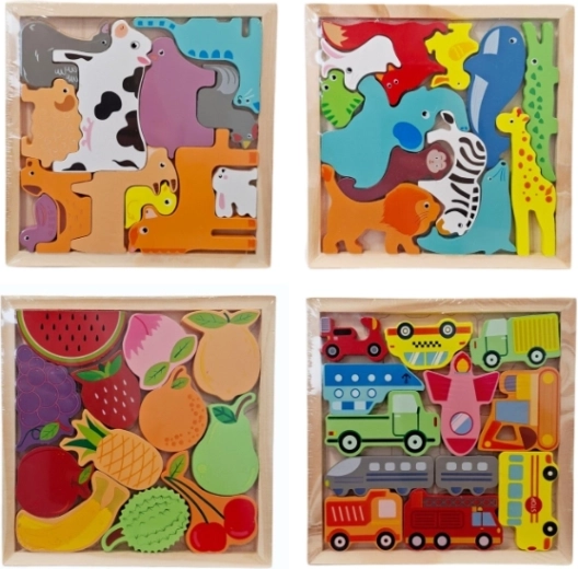 Houten insteekpuzzel met kleurrijke motieven - 1 stuk