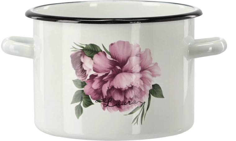 Geëmailleerde pan 3 l, 18 cm, wit Pioen LAURA