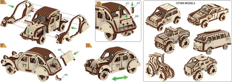 Houten 3D-puzzel raceauto – Nummer 77