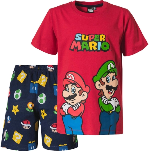 Kinderpyjama Super Mario rood-donkerblauw