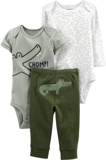Carter's 3-delige babyset Green Croc – 2× rompertje en broekje
