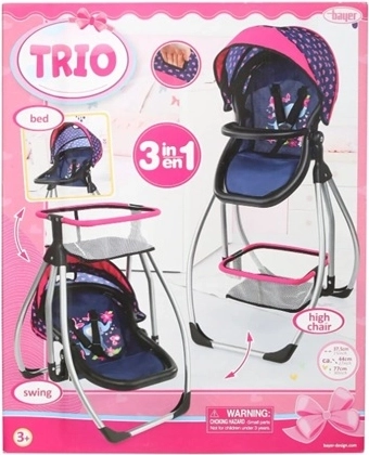 Bayer Design multifunctionele poppenstoel 3-in-1 grijs/roze