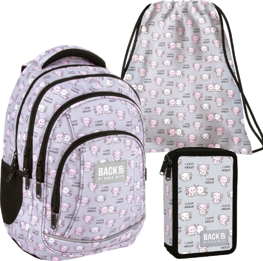 Schoolset BackUP Axolot Love 3-in-1 – rugzak, gevulde etui en zak