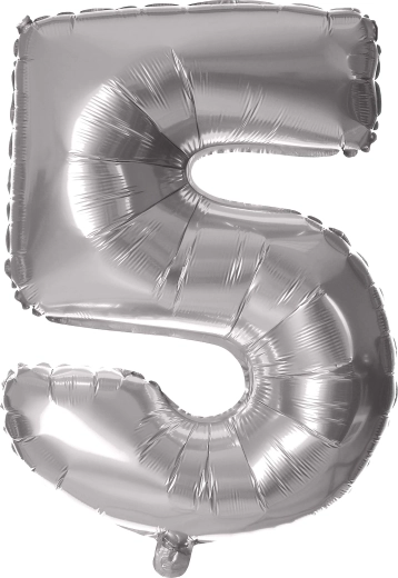 Folieballon cijfer 5, 30 cm, zilver TORO