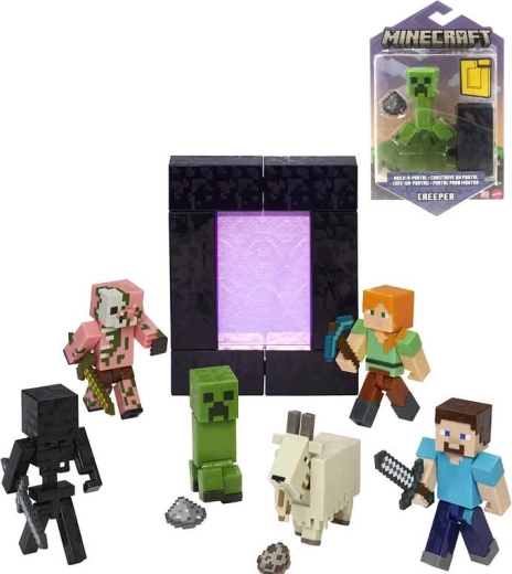 Mattel Minecraft beweegbare figuur Build-A-Portal 8 cm met accessoires (verschillende soorten) - 1 stuk