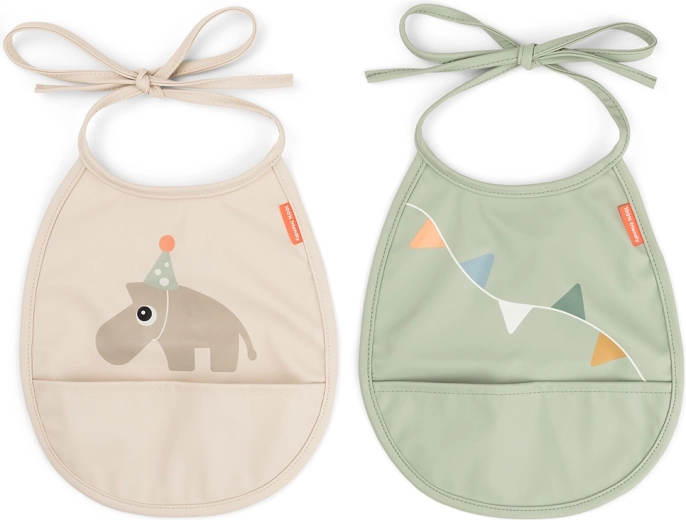 Done by Deer slabbetjes met opvangzak Tiny Celebration zandkleurig – 2 stuks
