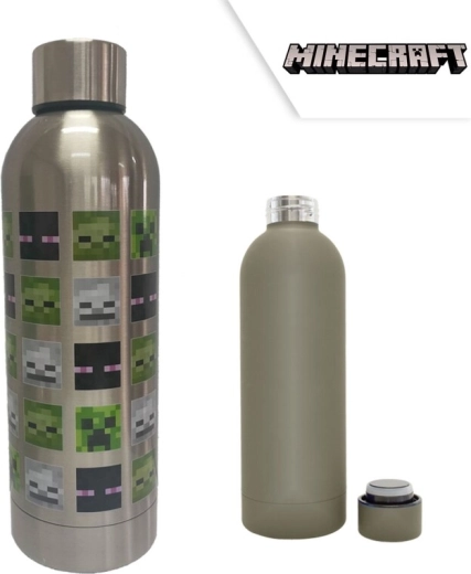 Minecraft roestvrijstalen fles Green Mob Heads zilverkleurig - 1 stuk