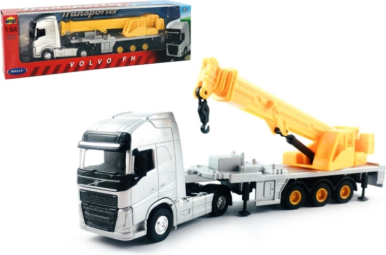 Welly vrachtwagen 1:64 Volvo trekker met oplegger en kraan