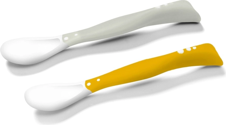 BabyOno flexibele lepeltjes voor kinderen, 2 stuks – grijs/geel