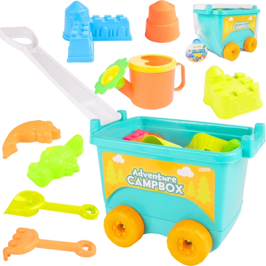 Blauwe zandkar met accessoires