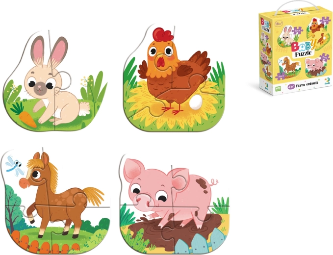 Kinderpuzzel boerderijdieren – 4 afbeeldingen, 13 stukjes
