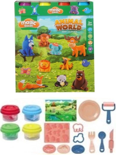 Set boetseerklei met diertjes, vormpjes en accessoires (4 kleuren)