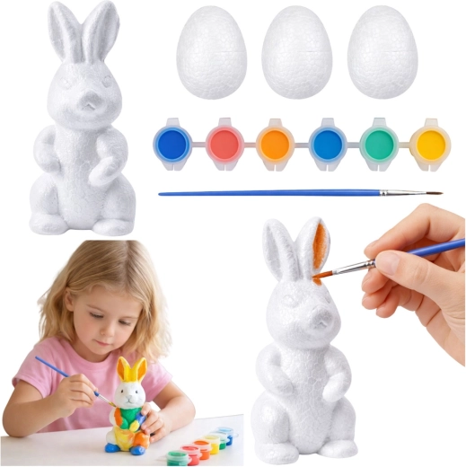 Paasset om te schilderen met een konijntje, 3 eitjes en verf