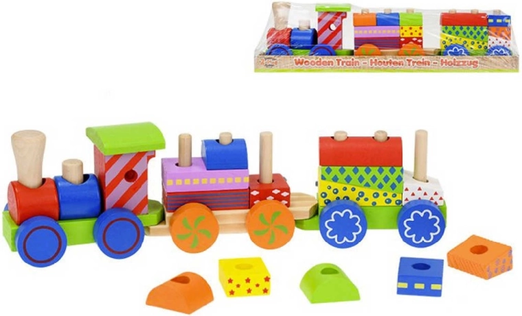 Rijgtreintje van hout voor baby 33 cm – locomotief en 2 wagonnetjes