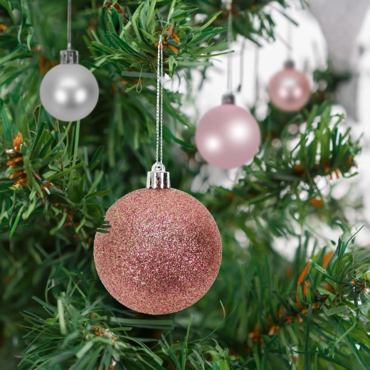 Set kerstballen voor de kerstboom, roségoud, 16 stuks, 3–6 cm