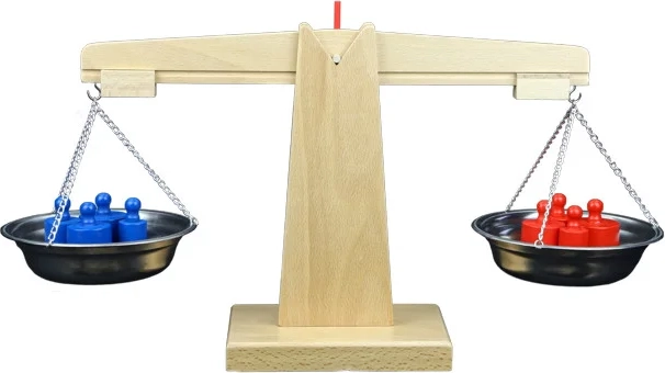 Houten uitvoering met metalen schaaltjes
