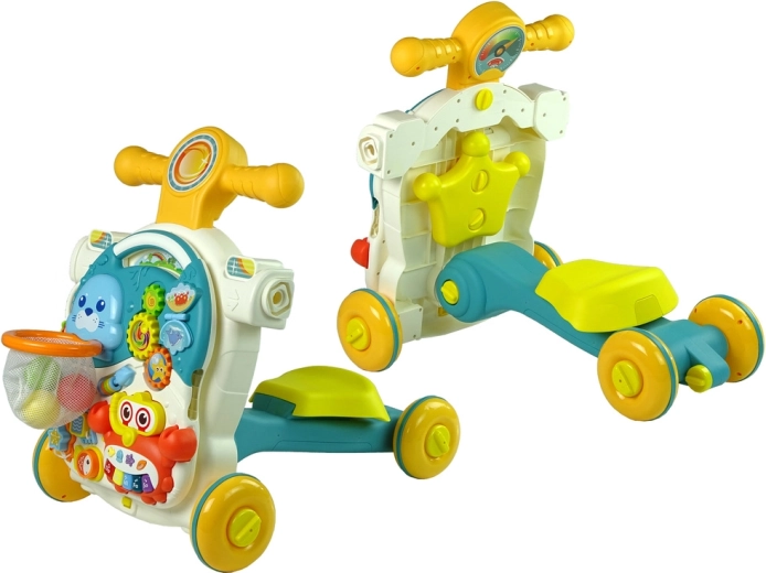 4-in-1: loopwagen, tafel, loopfiets en step