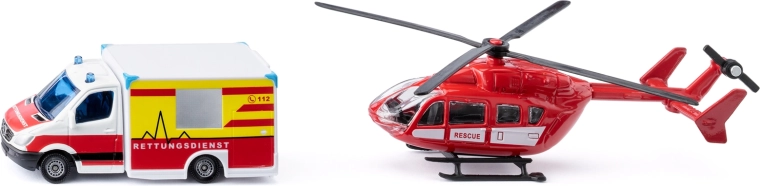 Siku Super – ambulance Mercedes‑Benz en helikopter EUROCOPTER EC145, set 1:87