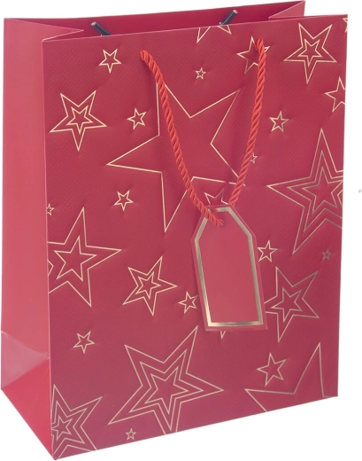 Cadeaupapieren tas met sterrenmotief rood 26 × 12 × 32 cm