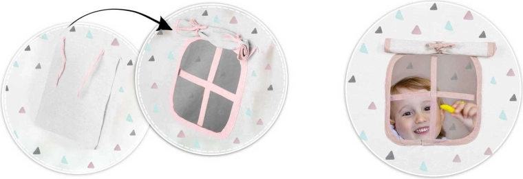 Raampje met rolgordijntje en weg te binden ingang