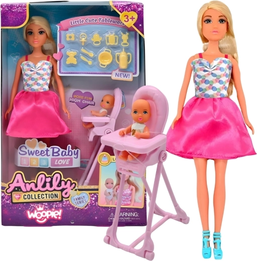 Woopie Royal Lily pop met baby, kinderstoel en accessoires