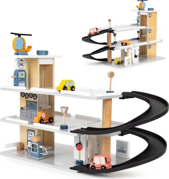 Houten garage met lift en wasstraat ECOTOYS