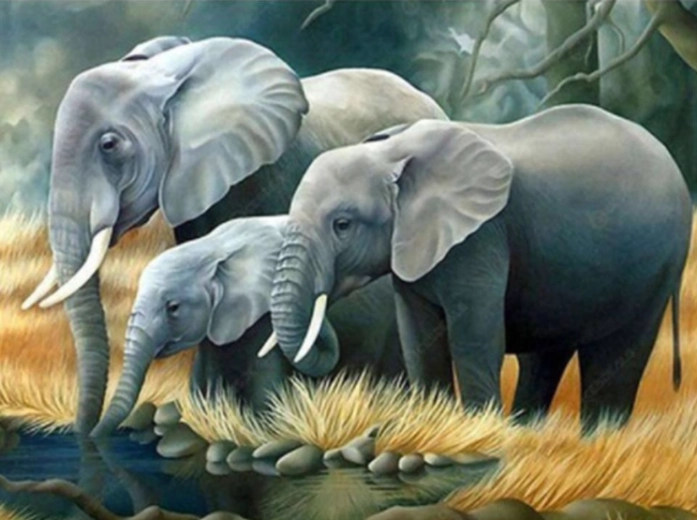 Norimpex schilderen op nummer Olifantenfamilie bij de rivier 40 × 50 cm