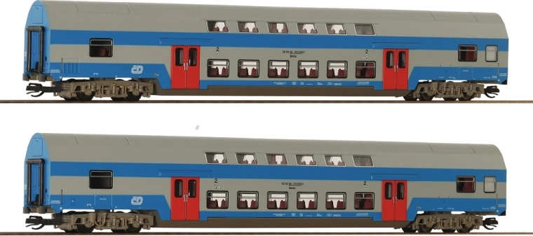 Roco 2-delige set dubbeldeks passagiersrijtuigen Bmto ČD TT (1:120)
