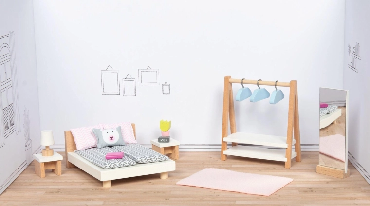 Houten poppenmeubel – slaapkamer