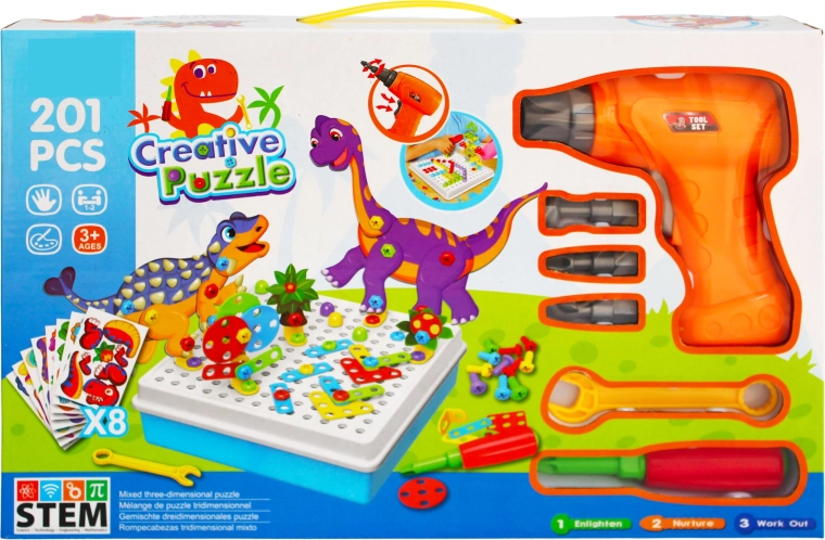 Creatieve STEM-bouwset met boormachine dinosaurussen 201 onderdelen