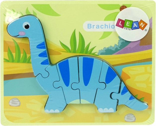 Houten puzzel dinosaurus brachiosaurus blauw