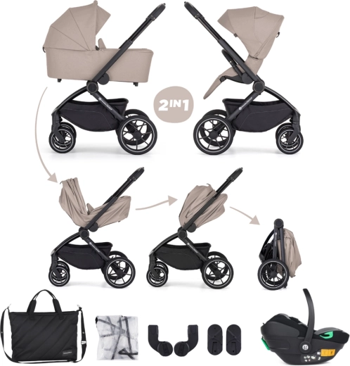 Petite&Mars combikinderwagen Scout 3-in-1 cappuccino cream met autostoel Core Pro i-Size
