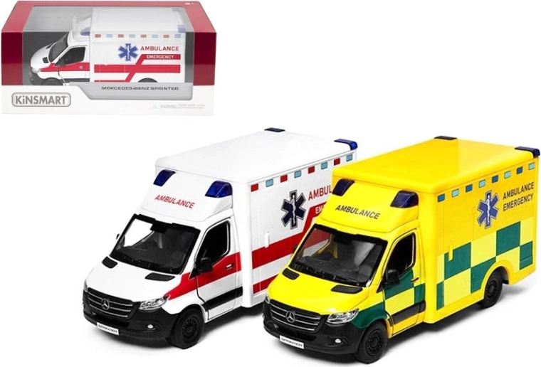 Mercedes‑Benz Sprinter ambulance metalen model met Pull Back-aandrijving