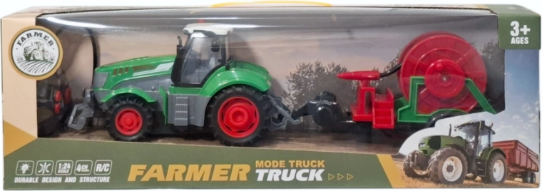 Op afstand bestuurbare tractor met aanhanger en haspel voor slang, met licht en oplader