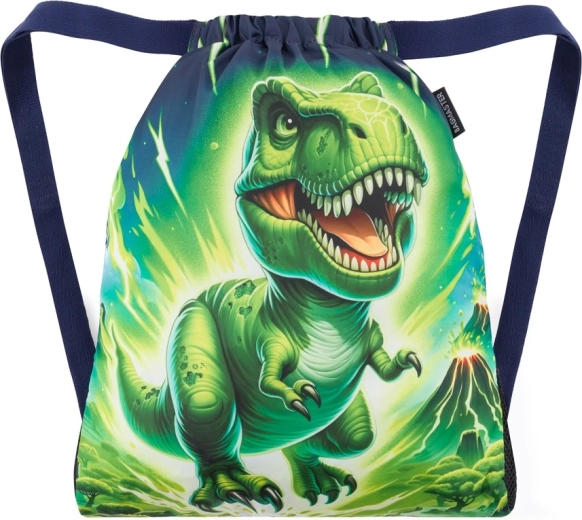 Bagmaster schooltasje met trekkoord voor pantoffels en gym – lumi dinosaurus