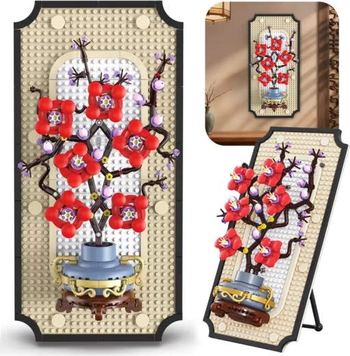Decoratieve bouwset bloemen in een vaas in een lijst
