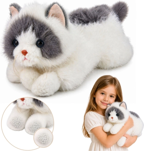 Pluchen Perzische kat wit/grijs 50 cm met verzwaarde pootjes aan beide kanten
