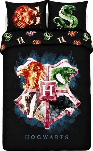 Katoenen beddengoed Harry Potter met Zweinsteinwapens, zwart, 140 × 200 cm