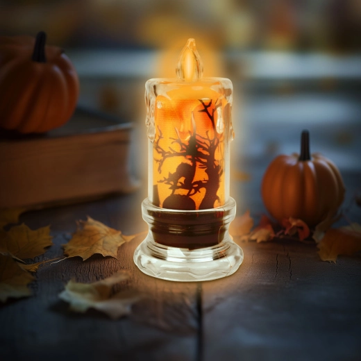 Halloween-ledkaars met vleermuis en oranje licht